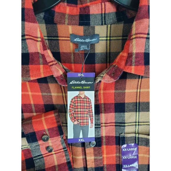 Eddie Bauer Flannel Shirt Mens 2XL Bittersweet Harvest Plaid Orange Red LS NWT - Picture 8 of 12